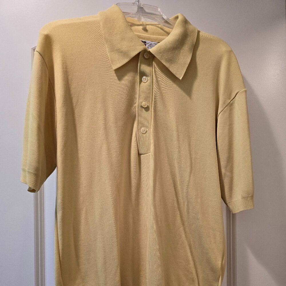 Vintage Montgomery Ward Ban Lon Polo Shirt Yellow Mens Medium Nylon Retro. GUC. - Picture 2 of 16